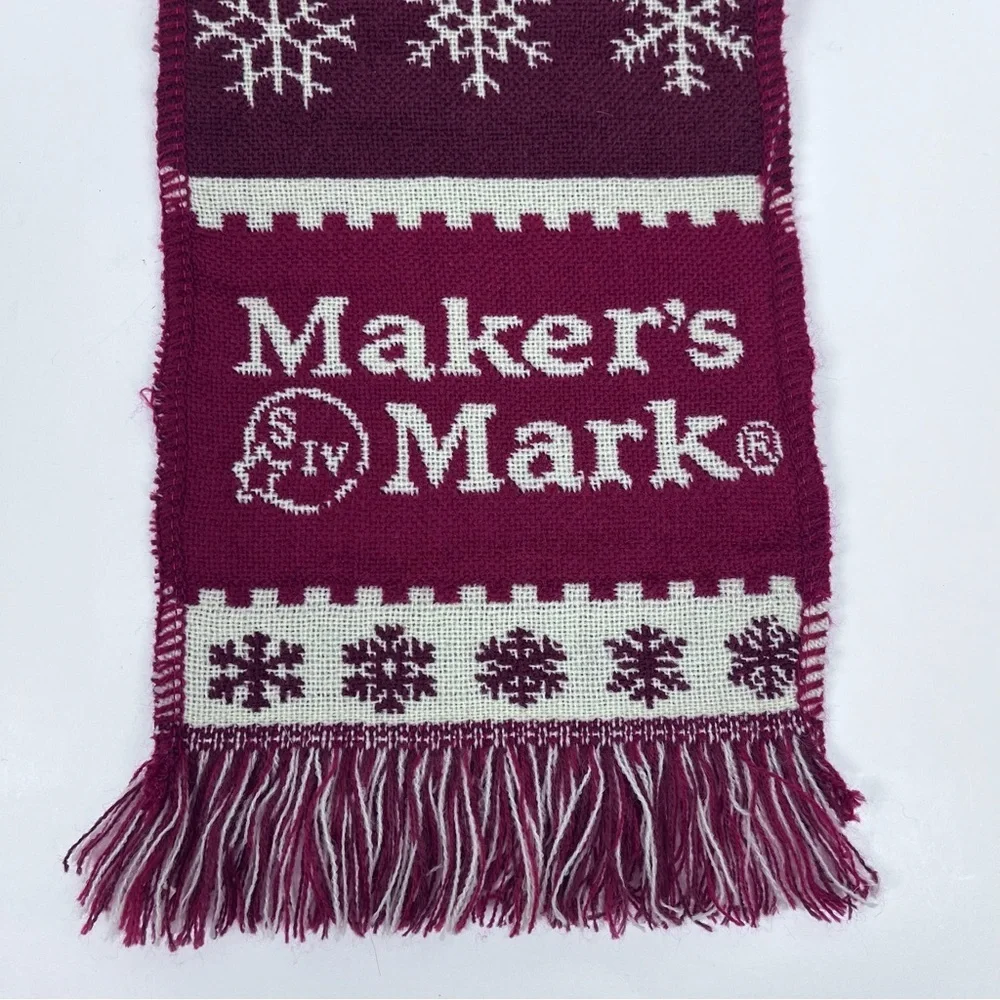 MAKER'S MARK Bourbon Scarf One Size 68” Adult Fringed Knit Winter Red Christmas